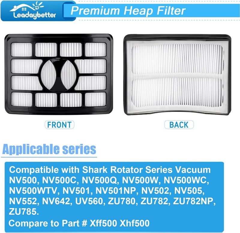 Leadaybetter Filter Replacement for Shark Rotator Pro Lift-Away NV500, NV501, NV502, NV505, NV552, NV642, UV560, ZU780, ZU782, ZU785. Compare to Part # Xff500 Xhf500, 2 + 4 Foam & Felt Filters - Image 2